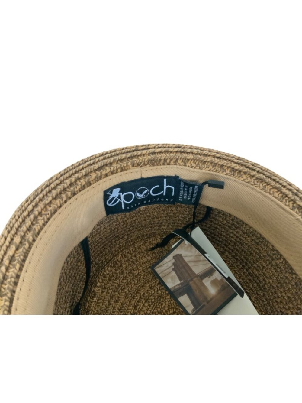Epoch Straw Pork Pie Hat With Striped Band - Picture 5 of 5